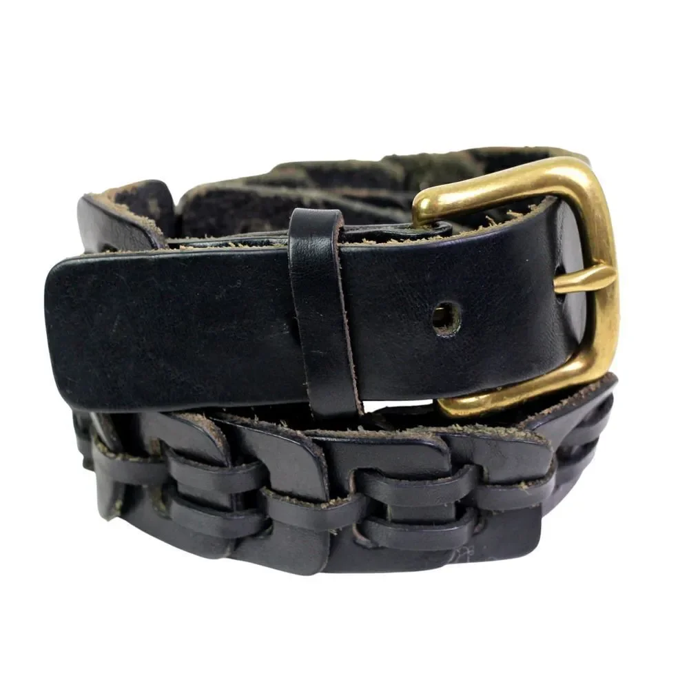 CLASSIC BRAIDED BLACK GENUINE LEATHER 1 1/4
